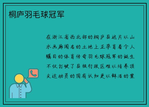 桐庐羽毛球冠军